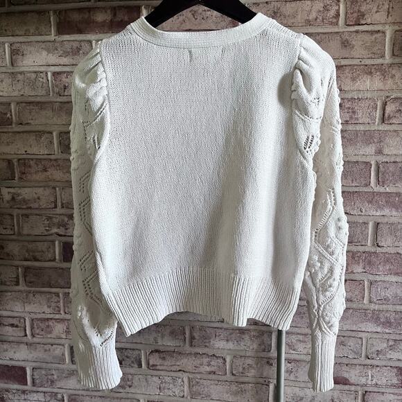 JESSICA SIMPSON‎ Sweater Cardigan Button Crochet Crop Cream Size Medium (K445) - Picture 3 of 8